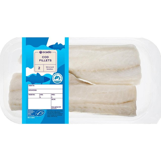Ocado MSC cod fillets skin-on and boneless, imported from the UK
