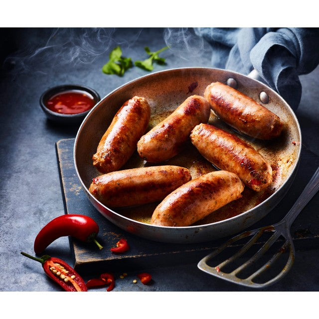 M&S sweet chilli pork sausages 400g, imported from the UK