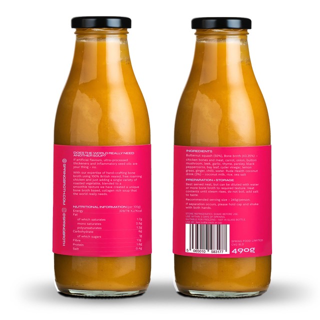 Spring roasted squash & spicy chicken bone broth 490g (British brand)