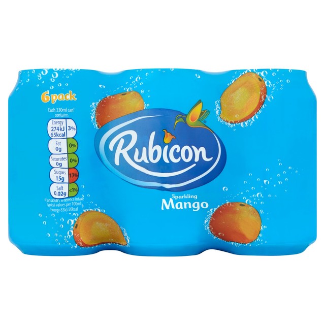 Rubicon Mango Sparkling Soft Drink 6 x 330ml, imported from the UK