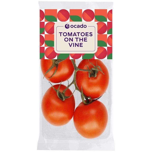 Ocado tomatoes on the vine 4 per pack, imported from the UK