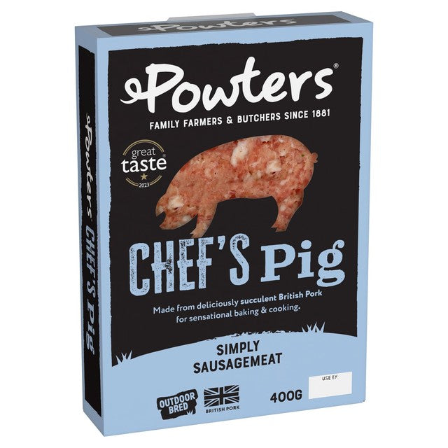 Powter's British Outdoor Bred Pork Sausagemeat 400g, imported from the UK