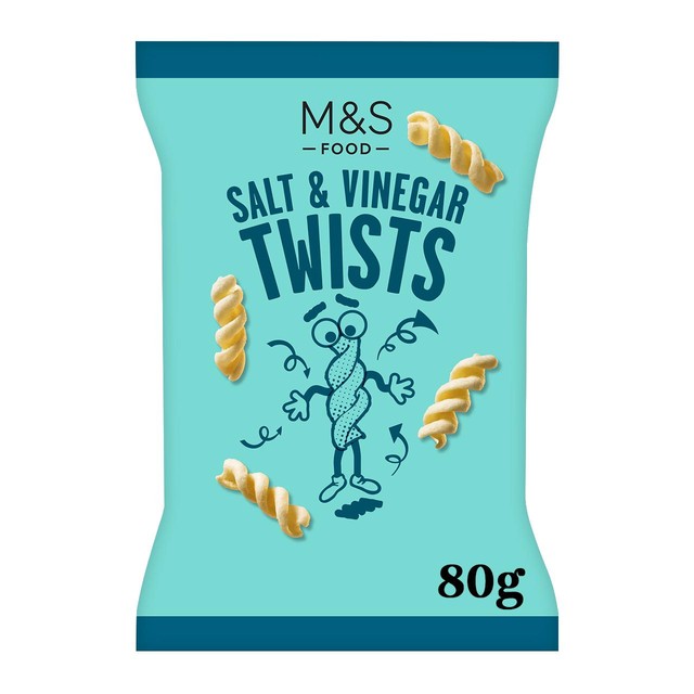 M&S Salt & Vinegar Twists 80g, imported from the UK