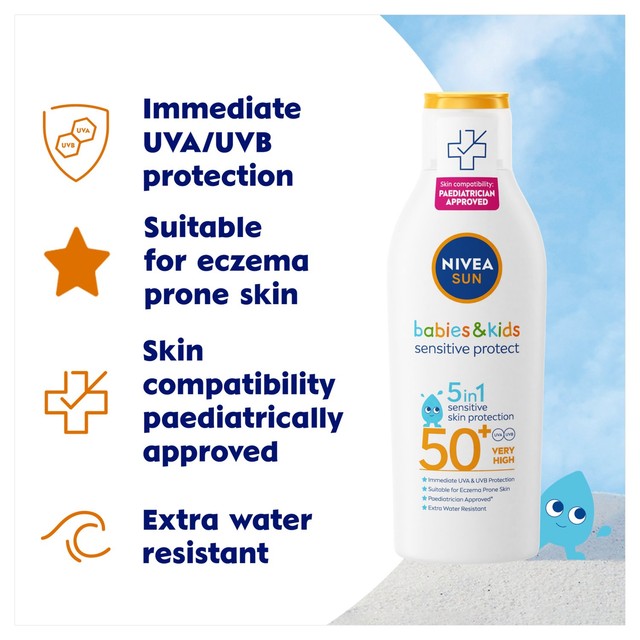 Nivea SUN Kids Sensitive Protect SPF 50+ sun lotion 200ml, imported from the UK