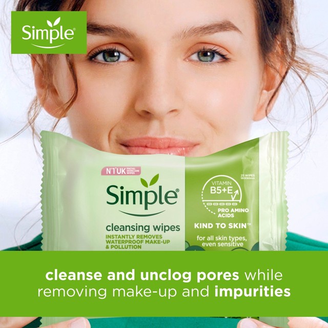 Simple Kind to Skin Biodegradable Face Wipes 25 Pack (British brand)