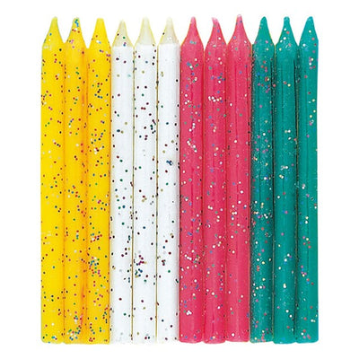 Unique Party Assorted Glitter Birthday Candles Cake Decor Pack of 12
