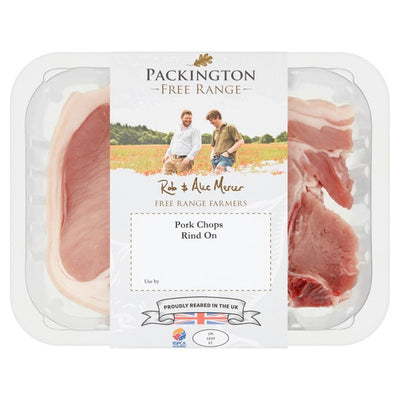Packington Free Range 2 Pork Chops Rind On Pork Meat 495g