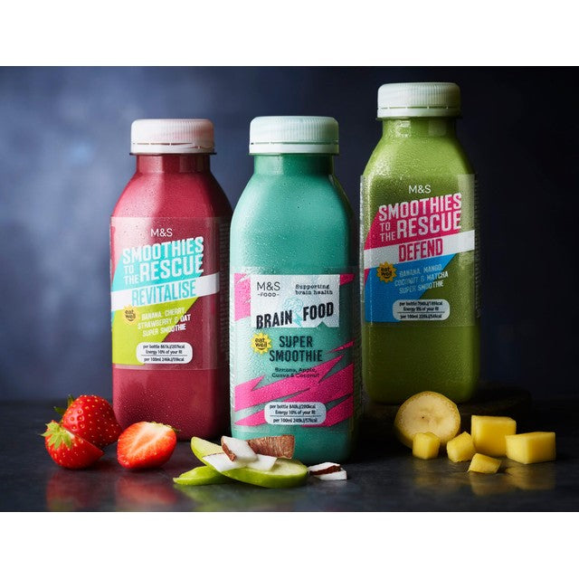 M&S Revitalise Super Smoothie Banana Cherry Strawberry and Oat 350ml, imported from the UK