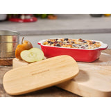 KitchenAid Empire Red stoneware rectangular casserole dish with bamboo lid 32cm, UK version