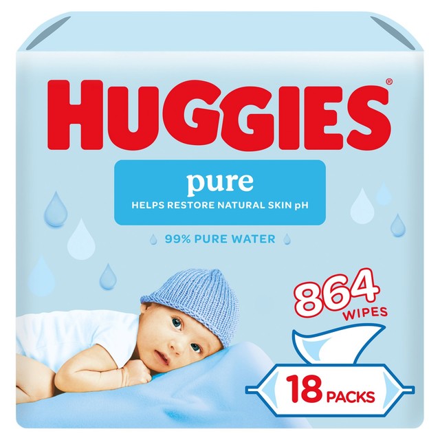 Huggies Pure baby wipes 18 pack, UK version