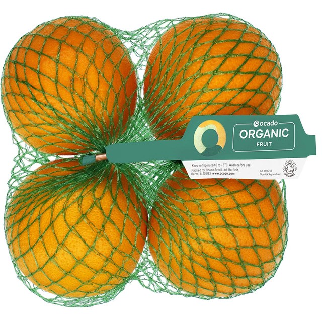 Ocado organic oranges 4 per pack, imported from the UK