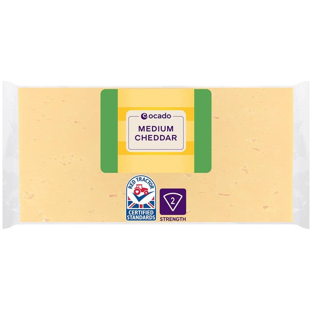 Ocado Medium Cheddar cheese 400g, imported from the UK