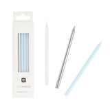 Talking Tables blue, silver and white birthday candles 10cm (British brand)