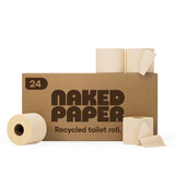 Naked Paper Unbleached Soft Extra Long Recycled Toilet Paper 24 Rolls