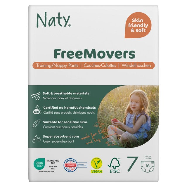 Naty FreeMovers nappy pants Size 7 (17+kg), imported from the UK