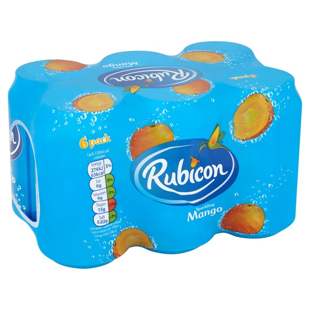 Rubicon Mango Sparkling Soft Drink 6 x 330ml, imported from the UK