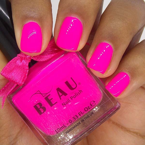BEAU Bright Neon Nail Polish Fuchsia 10ml Bottle Packaged - British product