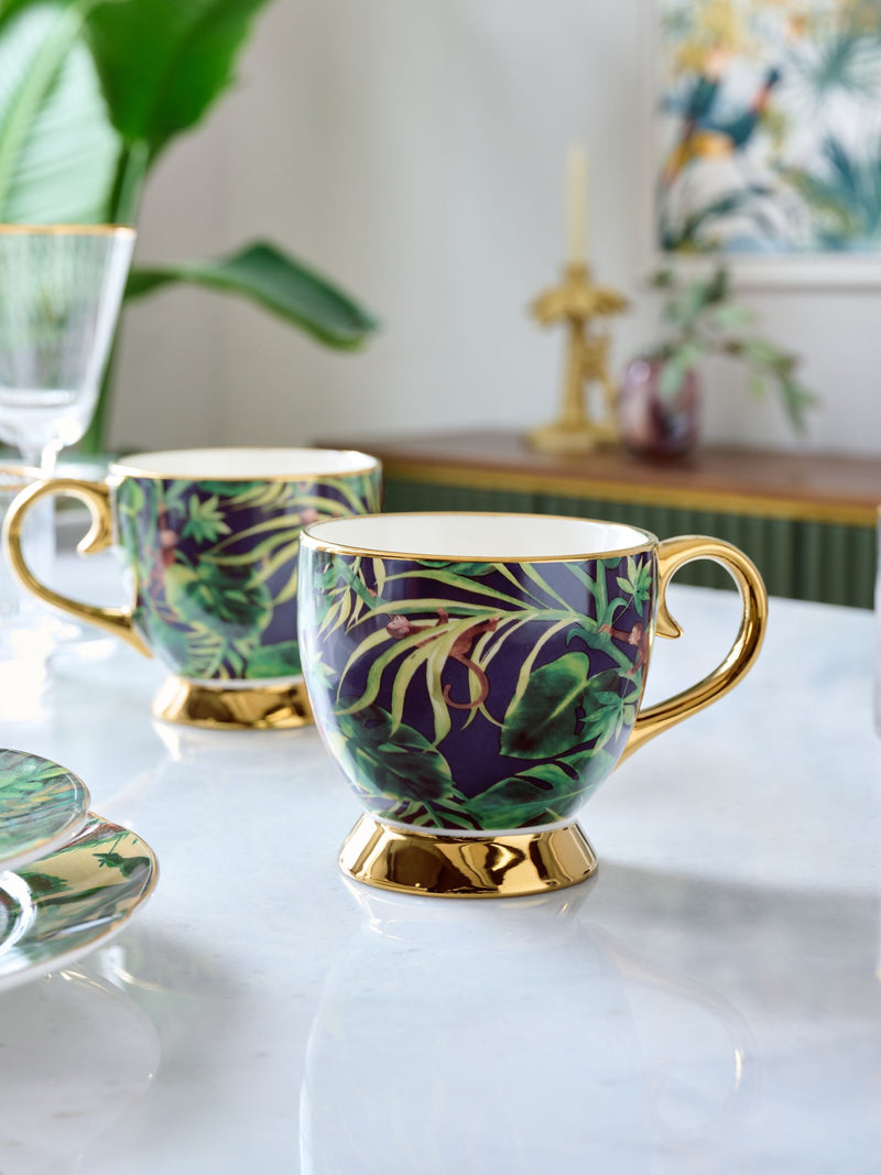 Clarke & Clarke set of two Monkey Business footed fine china mugs - British product