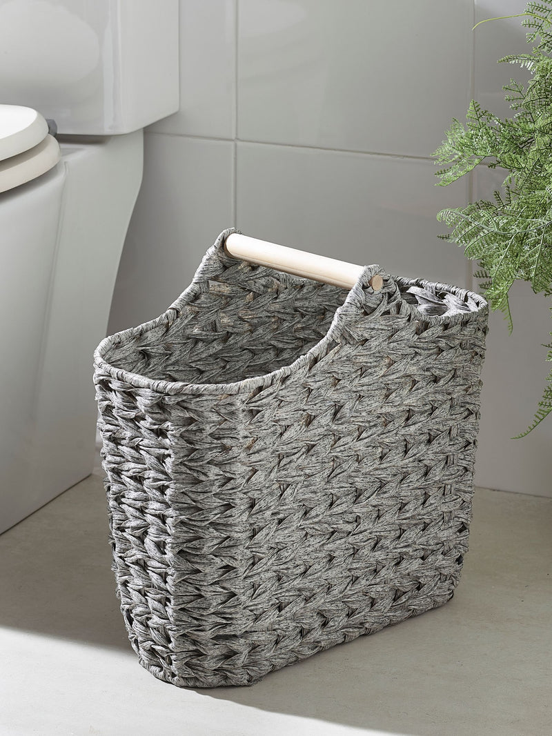 Grey Woven Toilet Roll Slimline Holder and Storage Set