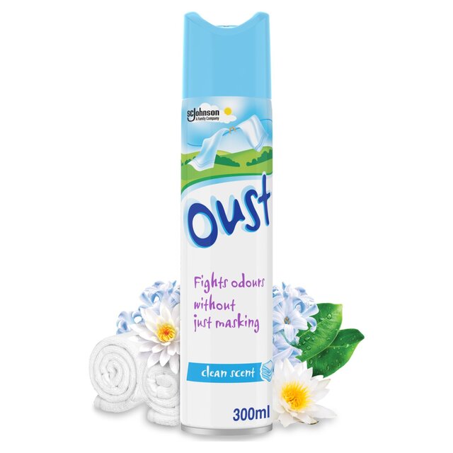 Oust Odour Eliminator Aerosol Clean Scent Air Freshener 300ml - McGrocer