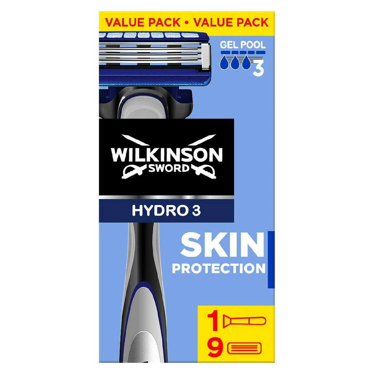 Wilkinson Sword Hydro 3 Skin Protection Men's Razor with x 9 Blade Refills GOODS Boots