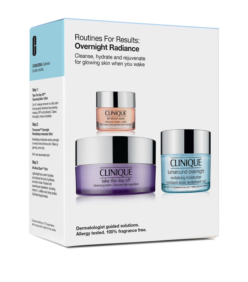 Clinique overnight radiance gift set with cleansing balm, night cream, and eye cream - British product