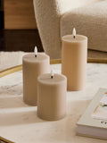 Set of 3 Taupe Brown Real Wax Ribbed LED Pillar Candles