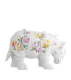 Fine Porcelain Rhinoceros Figurine with Hand-Painted Roses, Height 28cm