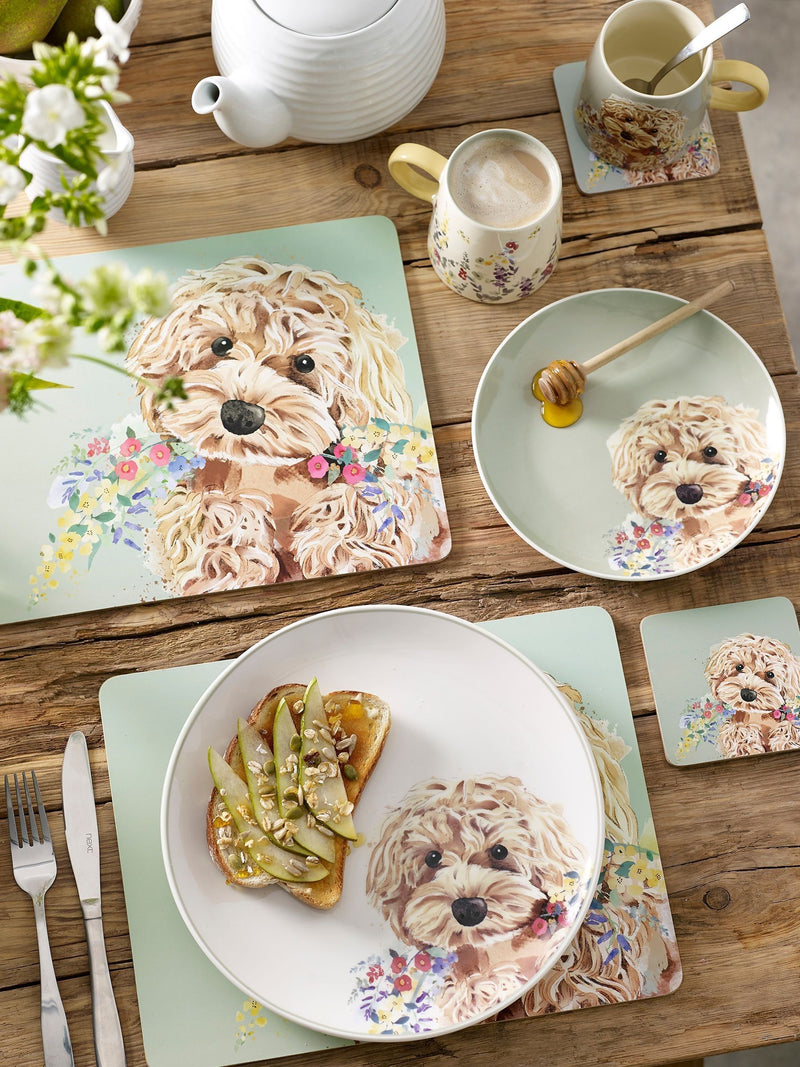 Set of 4 Sage Green Charlie Cockapoo Placemats And Coasters