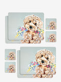Set of 4 Sage Green Charlie Cockapoo Placemats And Coasters