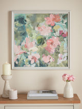 Green Pink Abstract Floral Framed Wall Art 60x60cm