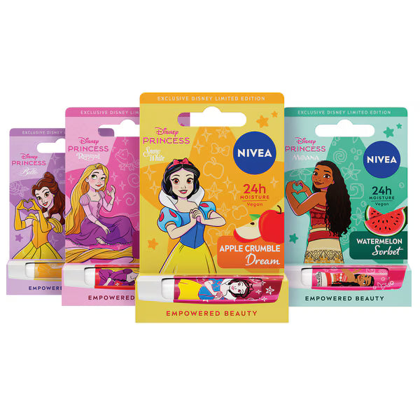 Nivea Disney Princess Lip Balm Bundle 4x4.8g, imported from the UK