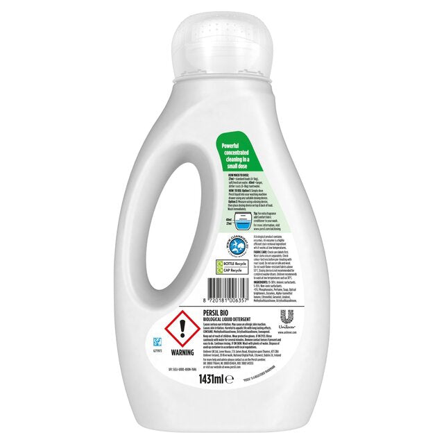 Persil Laundry Washing Liquid Detergent Bio 53 Washes 1.431L - McGrocer