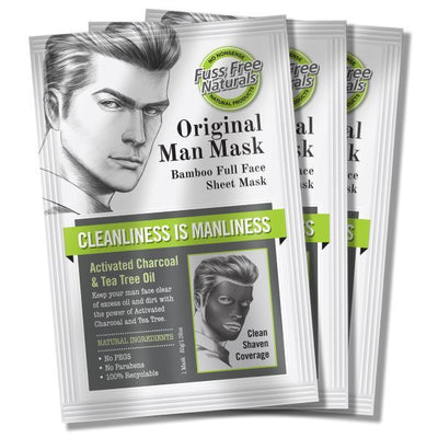 Fuss Free Naturals Men's Charcoal Face Mask Clean Shaven Bamboo Sheet Pack of 3