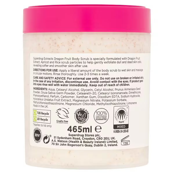 Superdrug Body Scrub Dragonfruit 465ml (British brand)