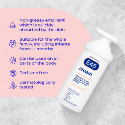 E45 moisturiser cream for dry skin and eczema 500ml pump - British product