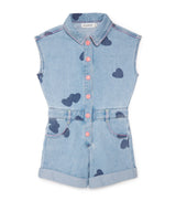 Billieblush Denim Heart Print Children's Playsuit 2-12 Years