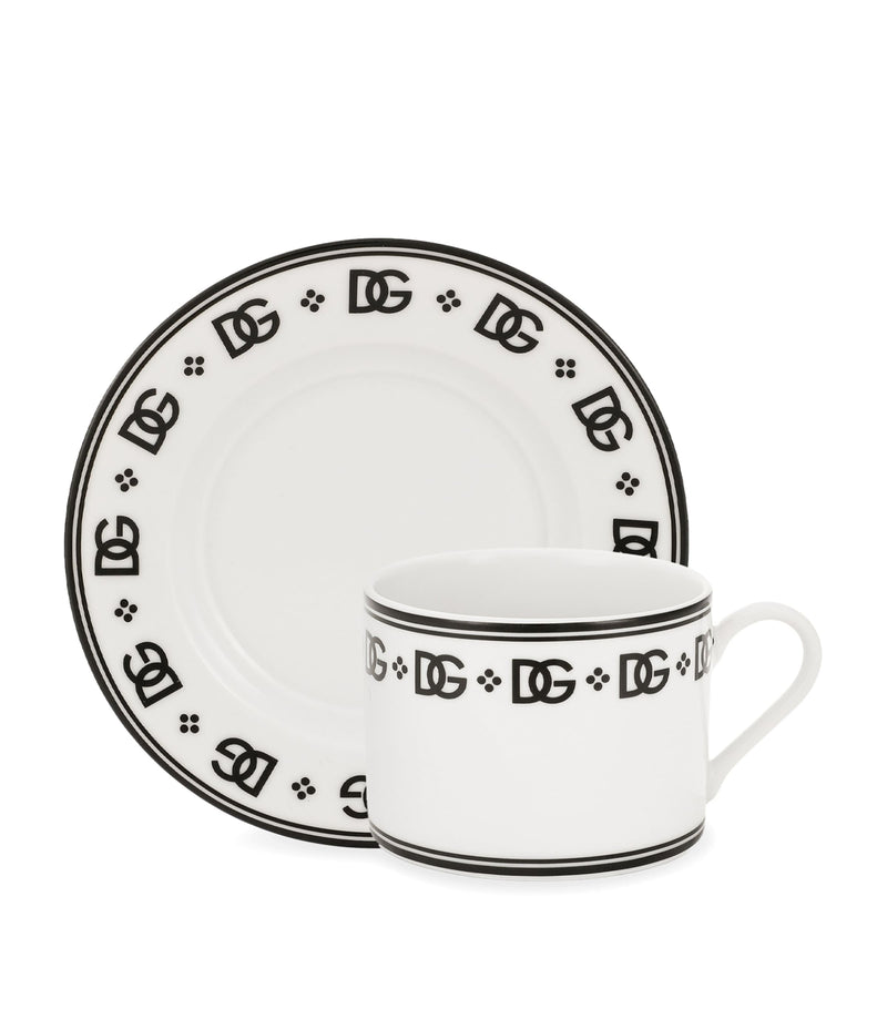 Dolce&Gabbana porcelain teacups and saucers with DG monogram, set of two - British product