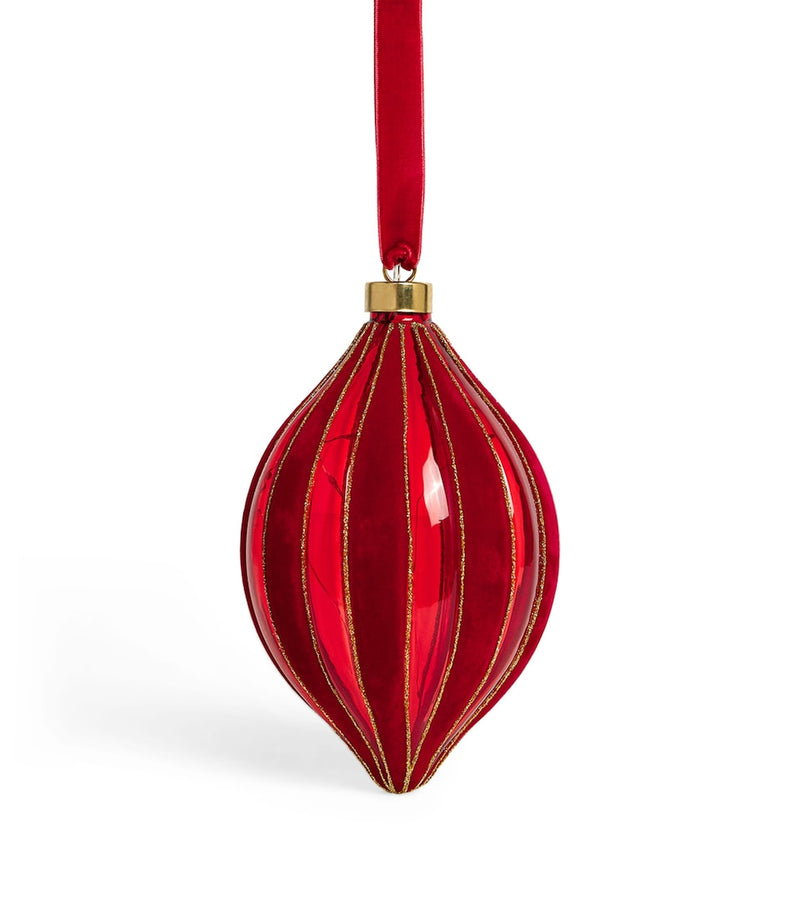 Glass-Blown Hand-Painted Christmas Bauble with Lace Trims