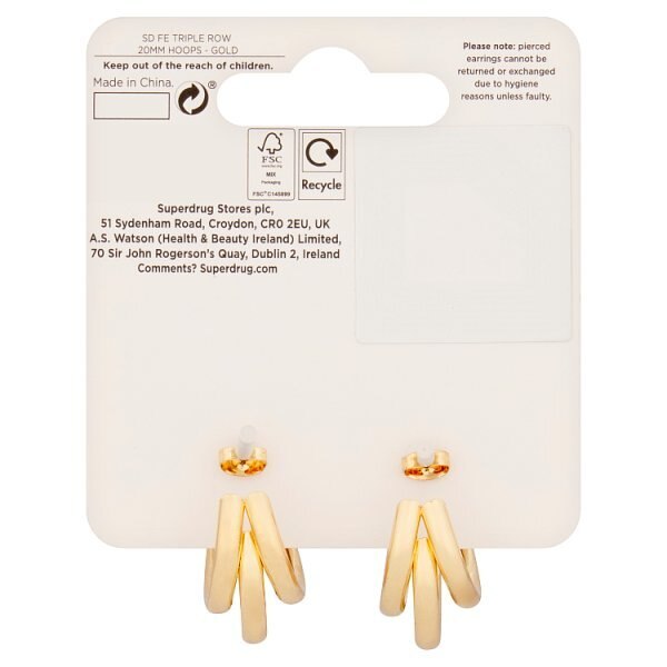 Superdrug Studio Gold Tone Triple Row 20 MM Hoops GOODS Superdrug