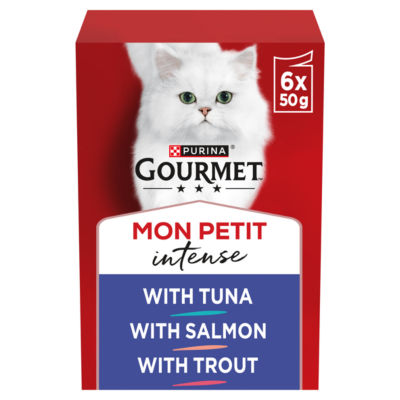 Gourmet wet cat food fish variety tuna salmon trout 6x50g, UK version