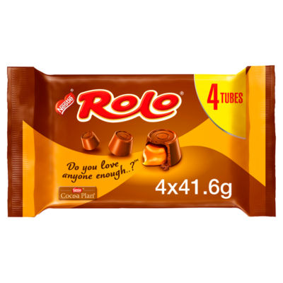 ROLO Milk Chocolate & Caramel Tube 4 Pack Chocolate Toffee Candies 166.4g