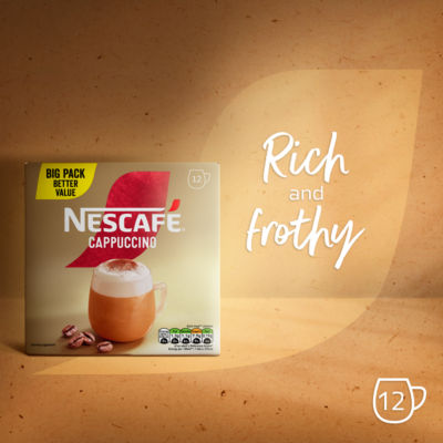 Nescafe Cappuccino Instant Coffee 12 x 15.5g Sachets, imported from the UK