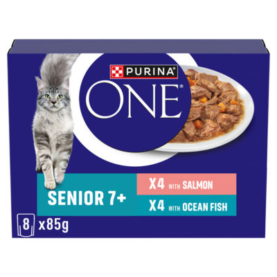 Purina Senior wet cat food with salmon and ocean fish 8x85g, imported from the UK