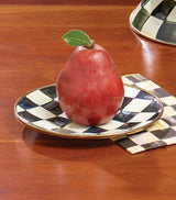 Check Pattern Hand-Glazed Saucer with Bronze-Tone Rim
