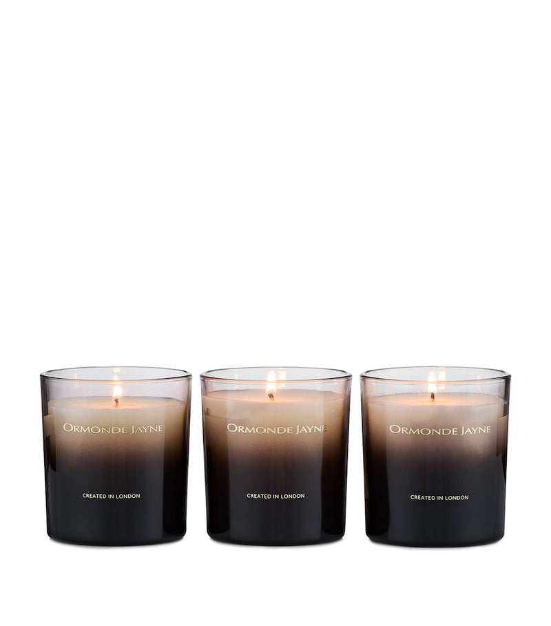 Ormonde Jayne Amberesque candle gift set with three 170g candles, imported from the UK