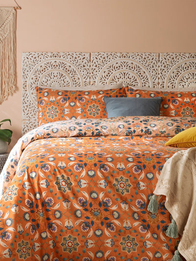Furn Yellow Folk Flora Reversible Duvet Cover and Pillowcase Set