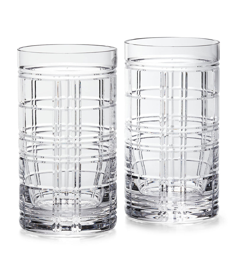 Ralph Lauren highball glasses with Hudson Plaid design, imported from the UK