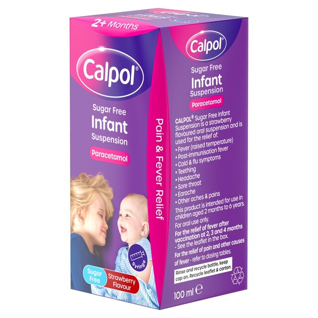 Calpol Infant Sugar Free Oral Suspension Strawberry 2+ Months 100ml - McGrocer