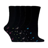 Sock Snob Ladies Black Cotton Socks Hearts Bows 5 Pack